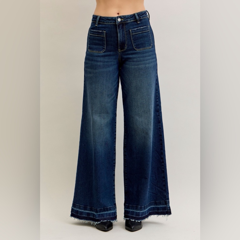 Judy Blue High Waist Palazzo Jeans with Front Patch Pockets